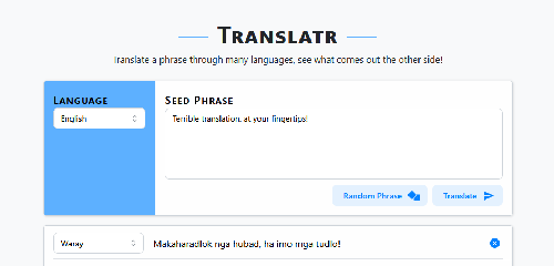 Project screenshot: working translation app